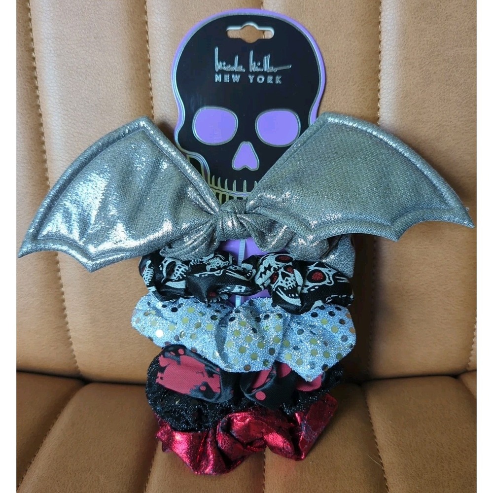 Nicole Miller Halloween Hair Scrunchies‎ Set of 6 Bat Skeleton Blood